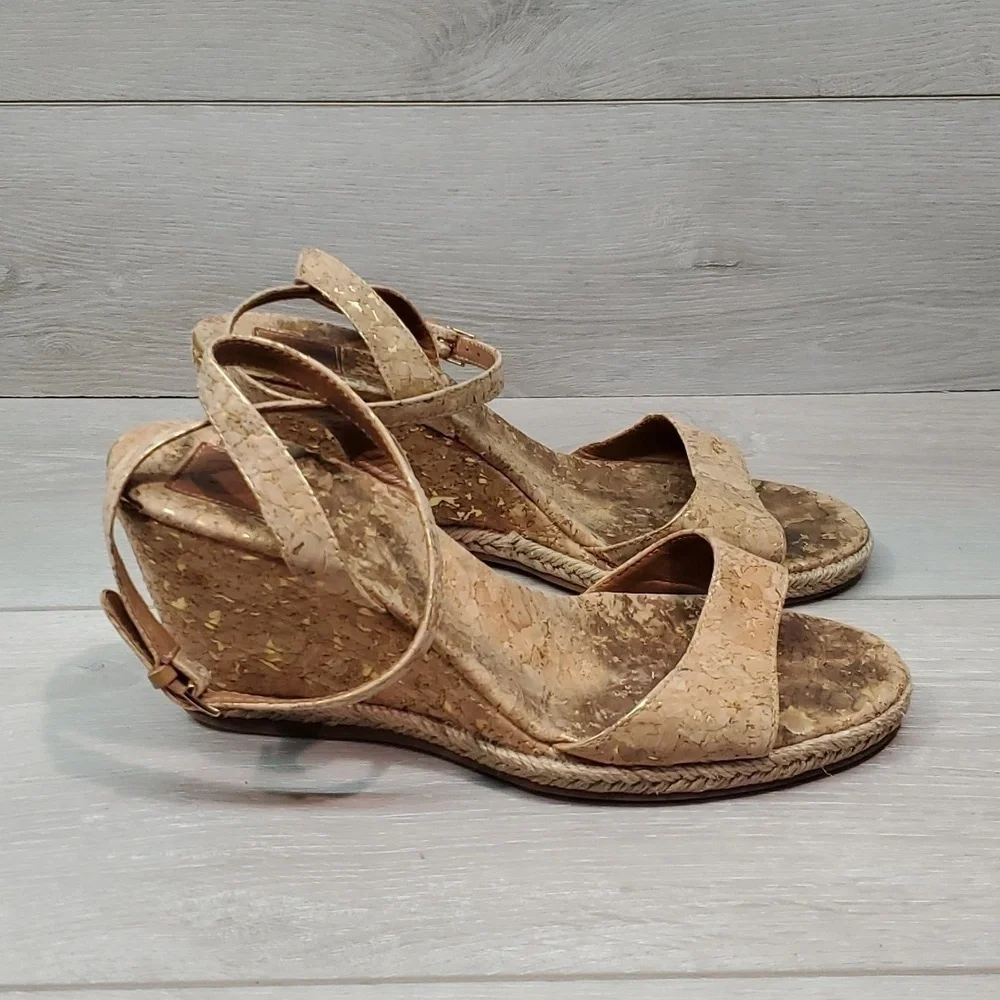 Tory Burch Womens Strappy Leather Wedge Sandals shoes sz 7.5 M